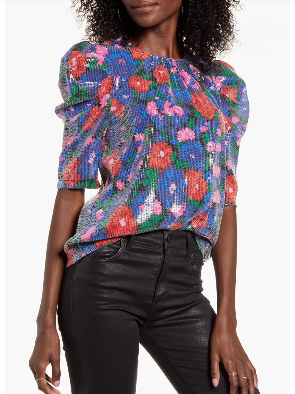 Wayf Greyson Sequin Puff Sleeve Top Size Small